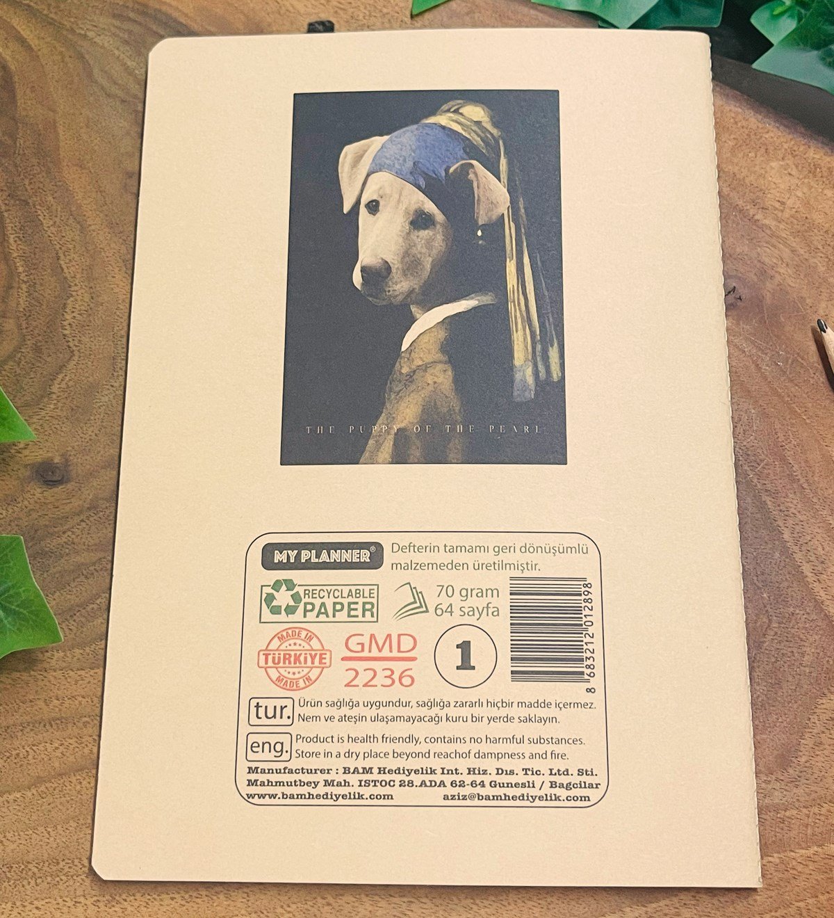 İnci Küpeli Köpek Tasarımlı Geri Dönüşümlü Kraft DeftergiftmodaGmd100372