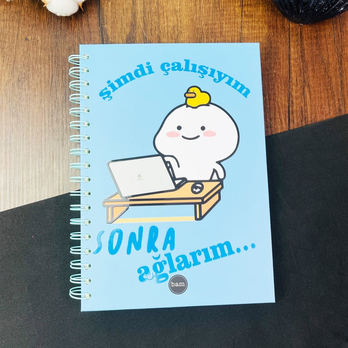 Şimdi Çalışıyim Sonra Ağlarım Tasarımlı Çizgili Spiralli DeftergiftmodaGmd100258