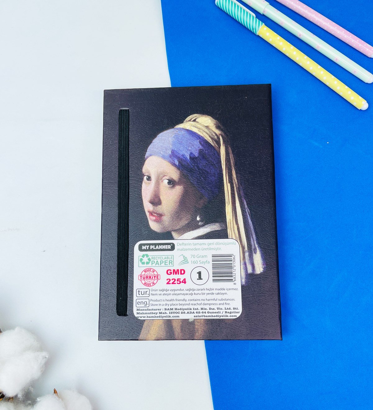 İnci Küpeli Kız Tasarımlı Lastikli DeftergiftmodaGmd100382