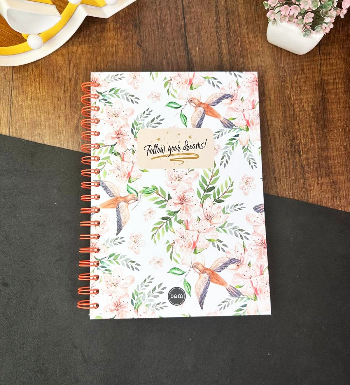 Follow Your Dreams Çiçek Tasarımlı Çizgili Spiralli DeftergiftmodaGmd100632
