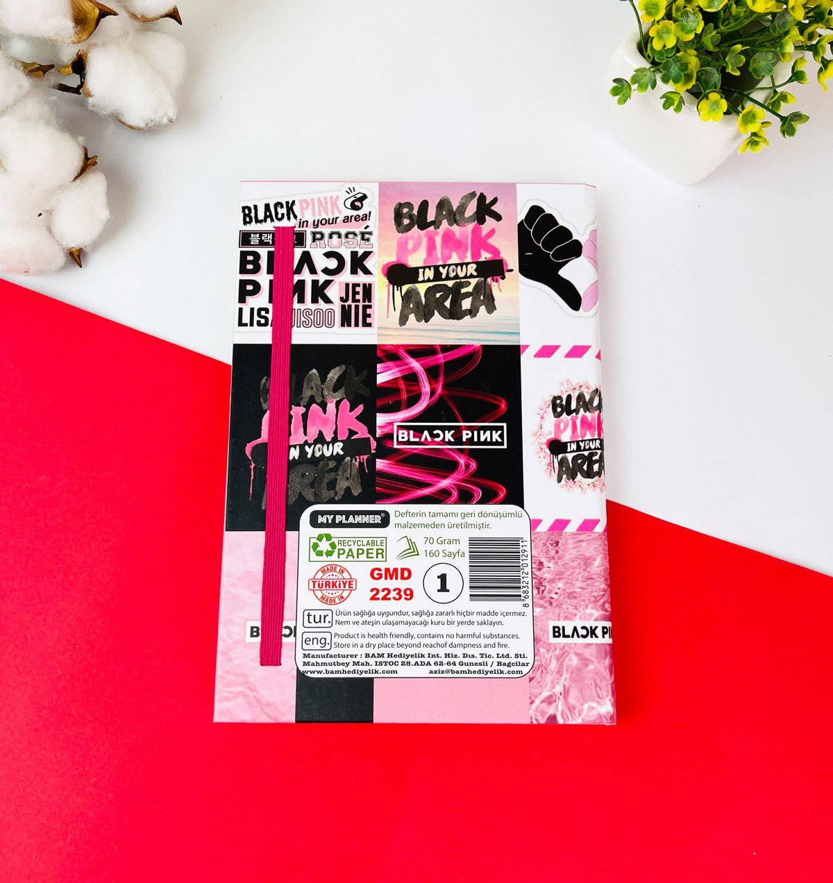 Black Pink Tasarımlı Lastikli DeftergiftmodaGmd100474