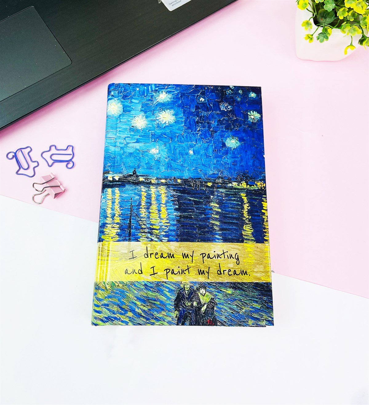 Ren Nehri'nde Yıldızlı Bir Gece Kalın Kitap Görünümlü Defter Ve Bez Çanta SetgiftmodaGmhs101813