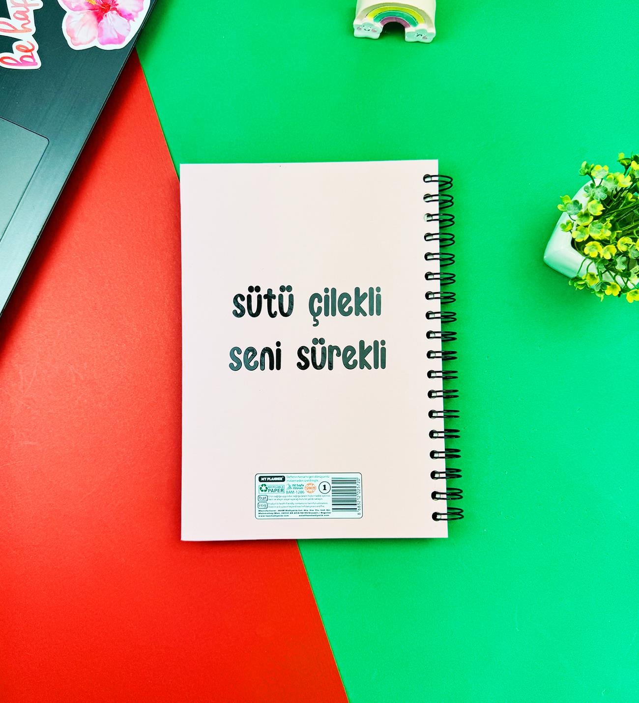 Sütü Çilekli Seni Sürekli Tasarımlı Spiralli DeftergiftmodaGmd100182