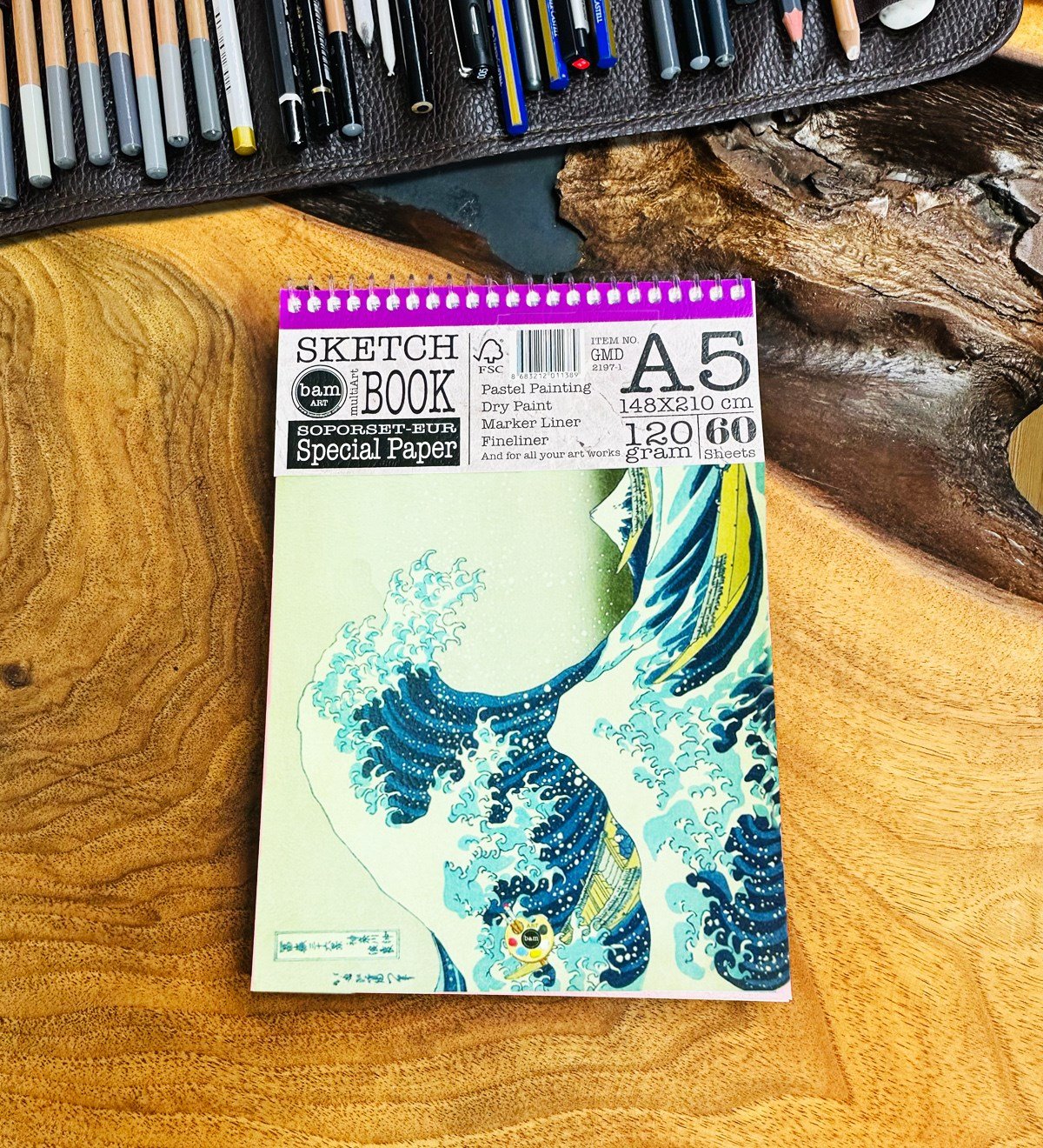 A5 Sketch Book - Eskiz Defteri - Spiralli Tutuş / Grenli Sert Tasarım KapakgiftmodaGmd100647-Dalga