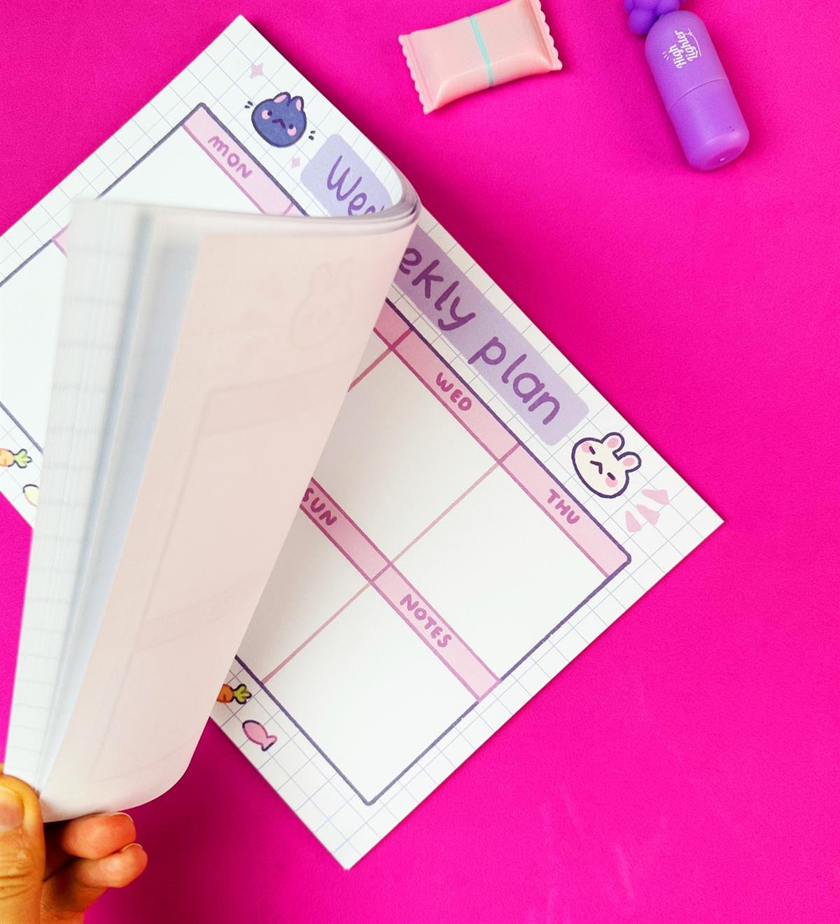 Mor Beyaz Kedi Tasarımlı Klavye Önü Haftalık PlanlayıcıgiftmodaBAM-1031