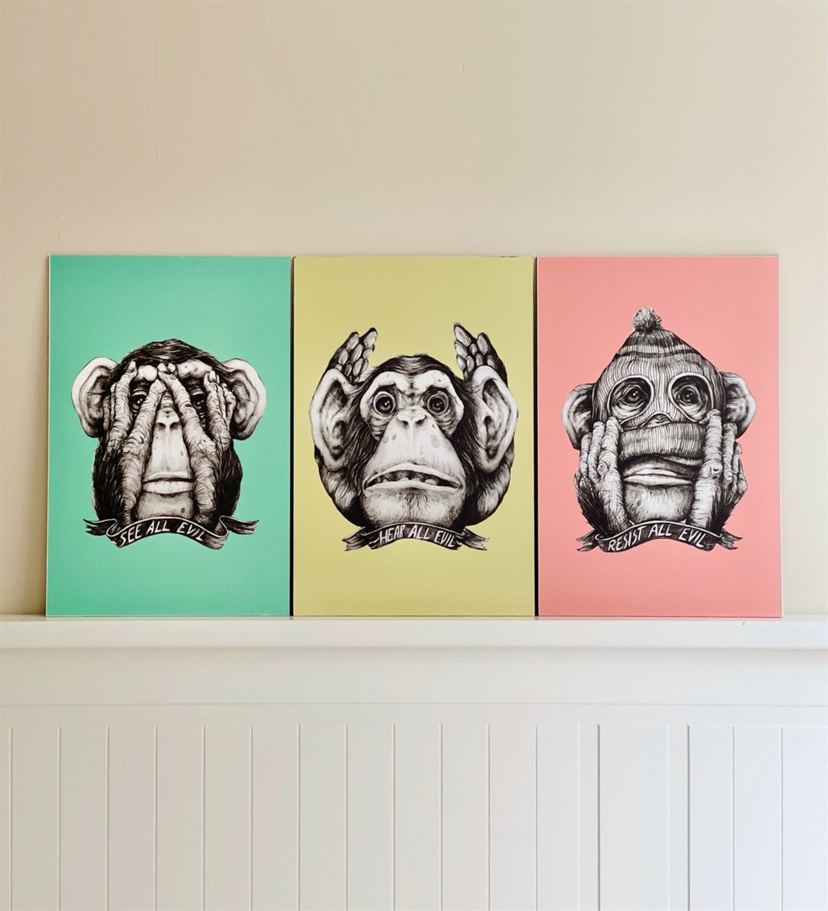 3 Maymun Tasarımlı Duvar Panosu 3'lü SetgiftmodaGM-P-26