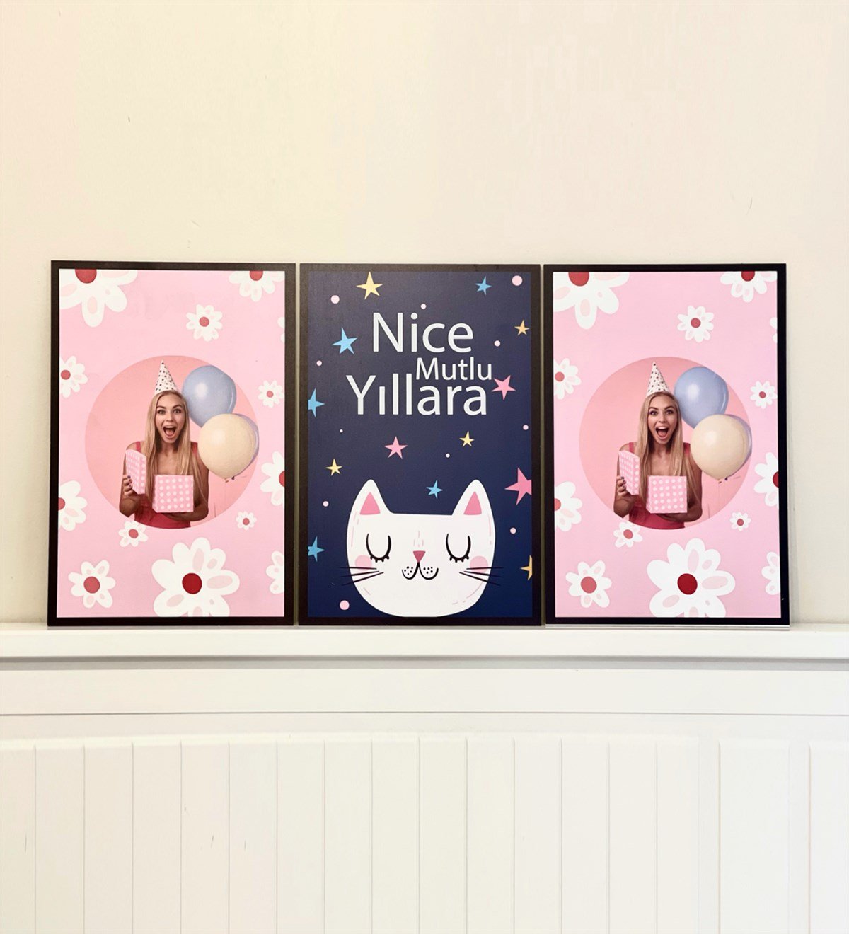 Kişiye Özel Nice Mutlu Yıllara Tasarımlı Duvar Panosu 3'lü SetgiftmodaGM-P-18