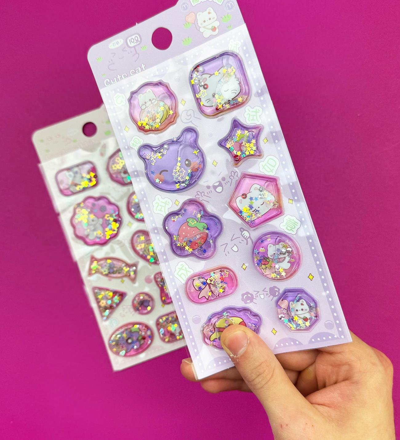 Sevimli Tavşan Kedi Sulu Kabartma Sticker 2'ligiftmodaBM-1407-1