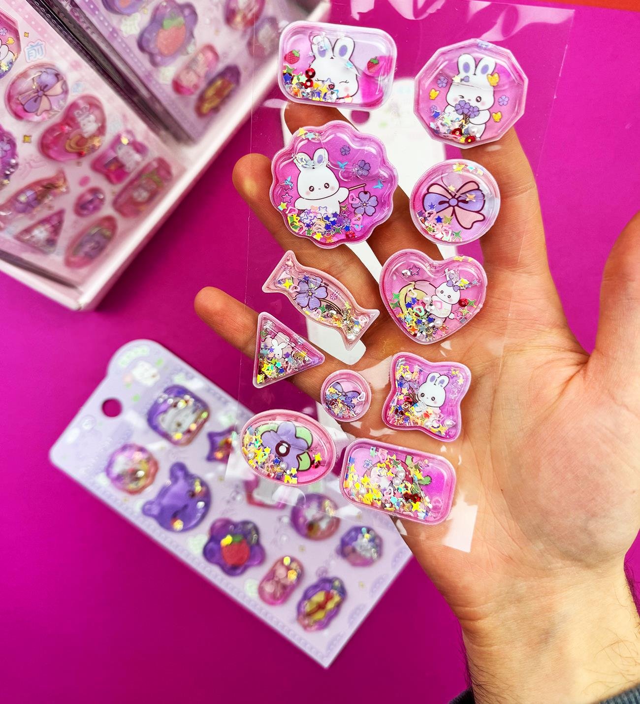 Sevimli Tavşan Kedi Sulu Kabartma Sticker 2'ligiftmodaBM-1407-1