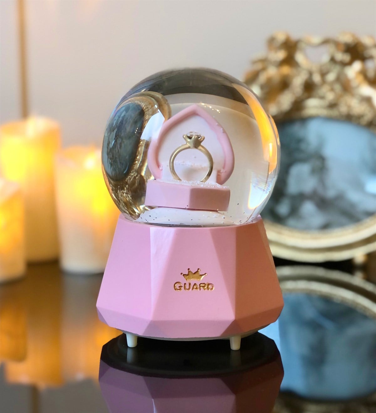 Evlenme Teklifi Tek Taş Pembe Kar KüresiGiftmodaGm-2473-Pembe