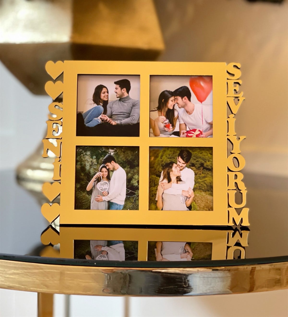 Kişiye Özel 4 Fotoğraflı Seni Seviyorum Mdf Çerçeve GoldgiftmodaGmfc100036