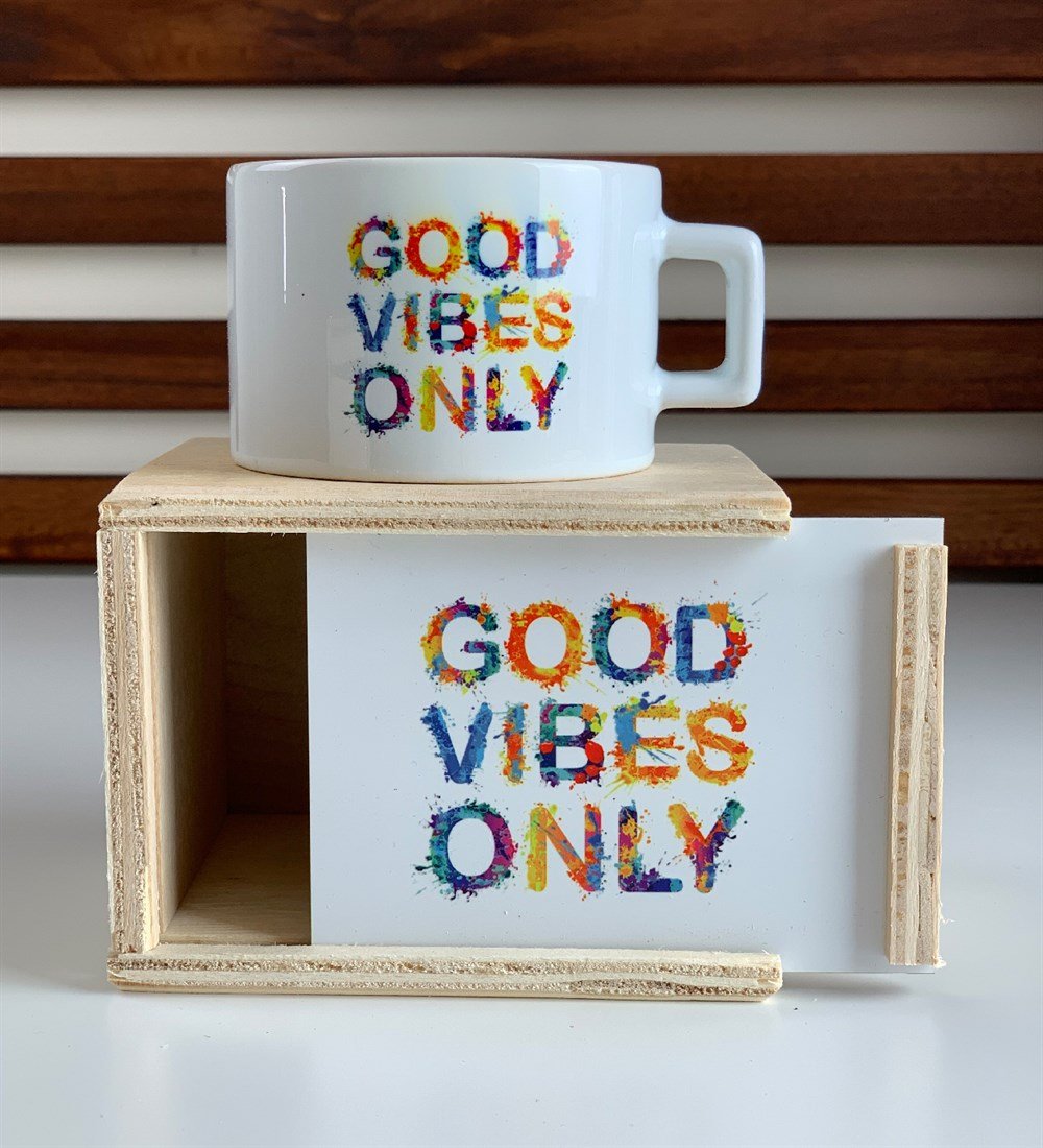 Goods Vibes Only Ahşap Kutulu Kupa Ve Defter SetiGiftmodagvo-kupa-defter
