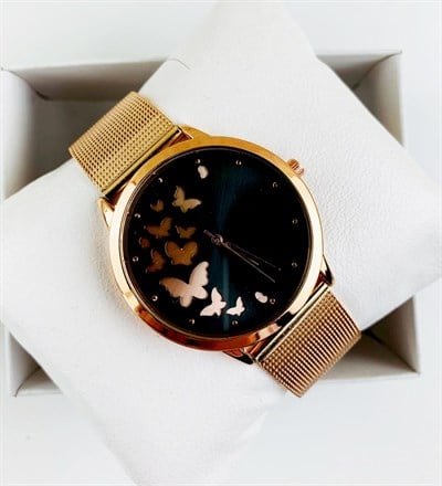 Hasır Dore Metal Kordon Kelebek Tasarımlı Kadın Saati