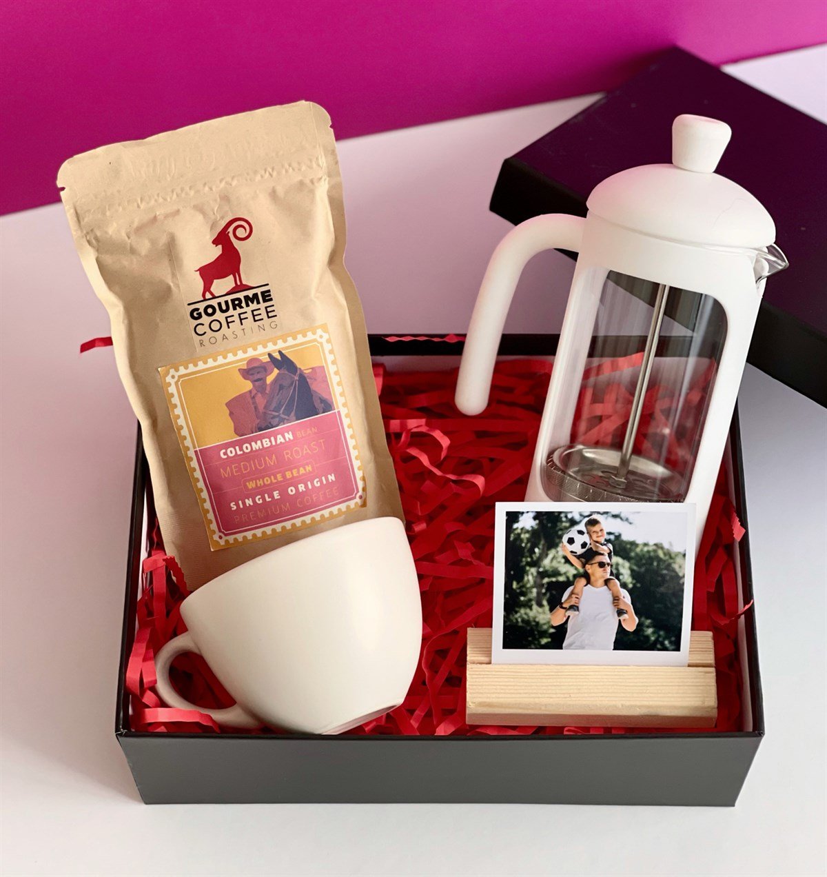 Kişiye Özel Ahşap Standlı Fotoğraf Beyaz Çay Fincanı Filtre Kahve Ve French Press Hediye SetigiftmodaGmhs100806
