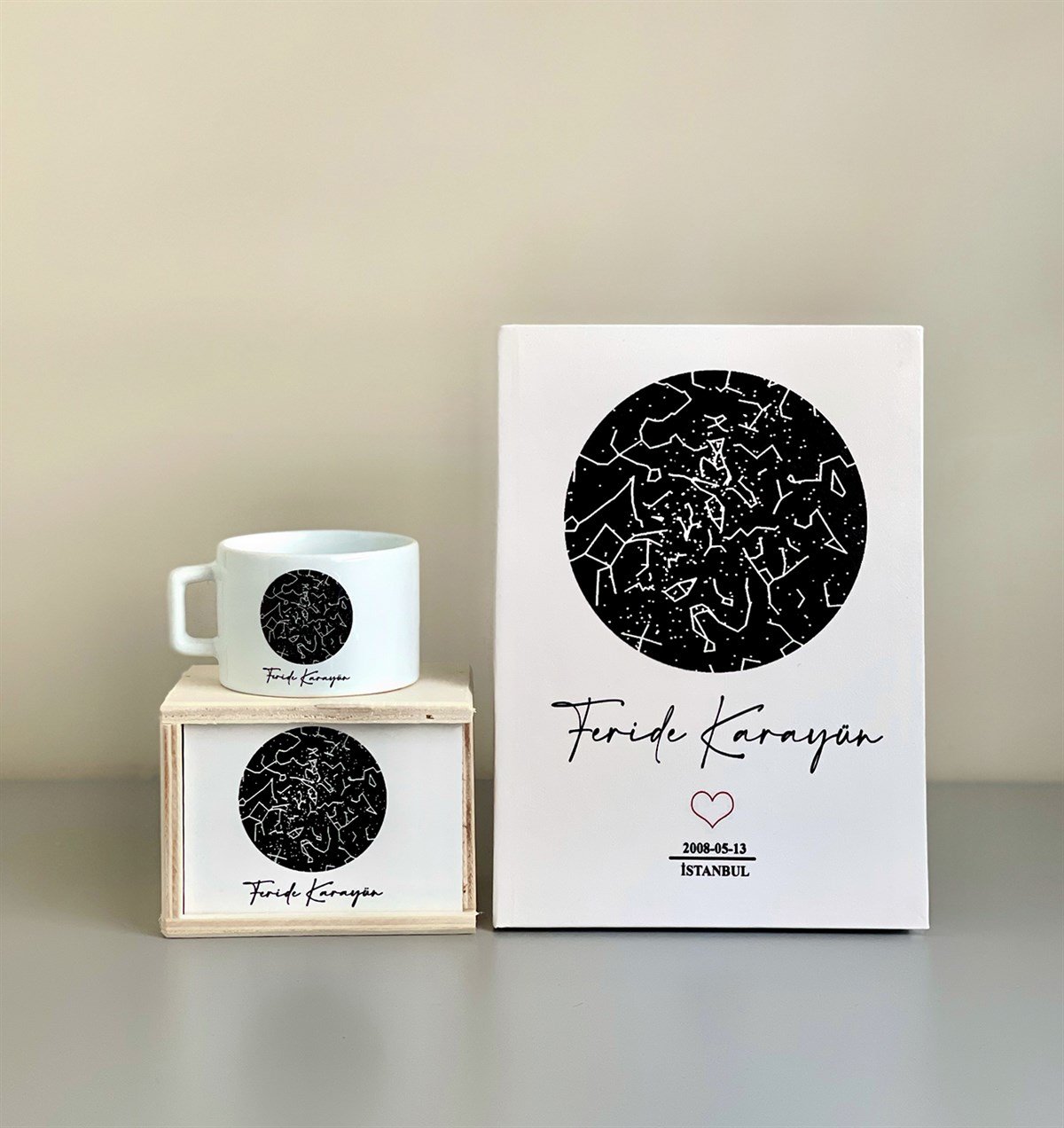 Kişiye Özel Yıldız Haritası Tasarımlı Ajanda Ve Kutulu Kupa Hediye SetiGiftmodaGmhs100881