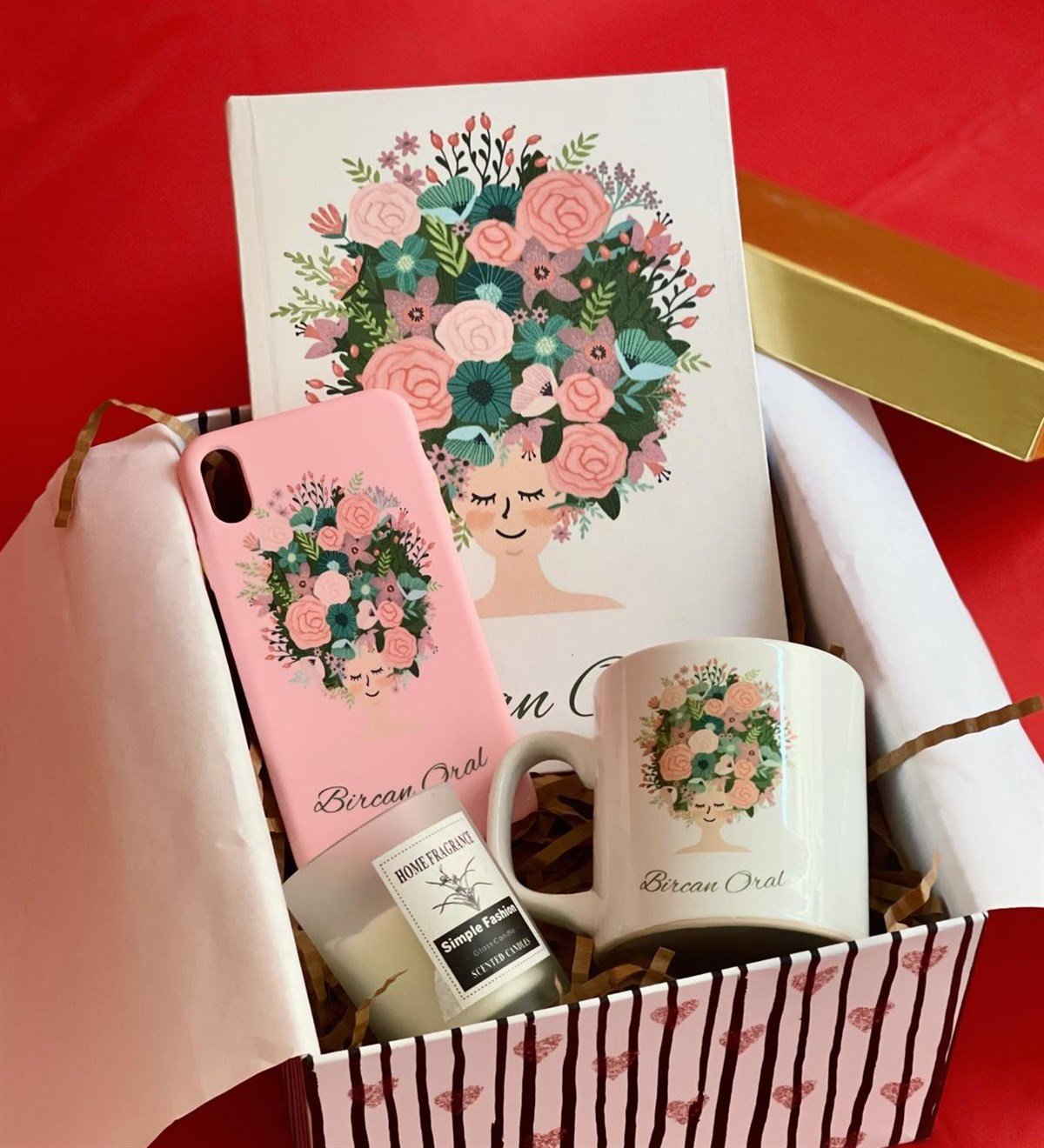  Kişiye Özel Iphone Telefon Kılıflı Çiçek Kadın Tasarımlı Kadınlara Özel Hediye Seti GiftmodaGmhs100452