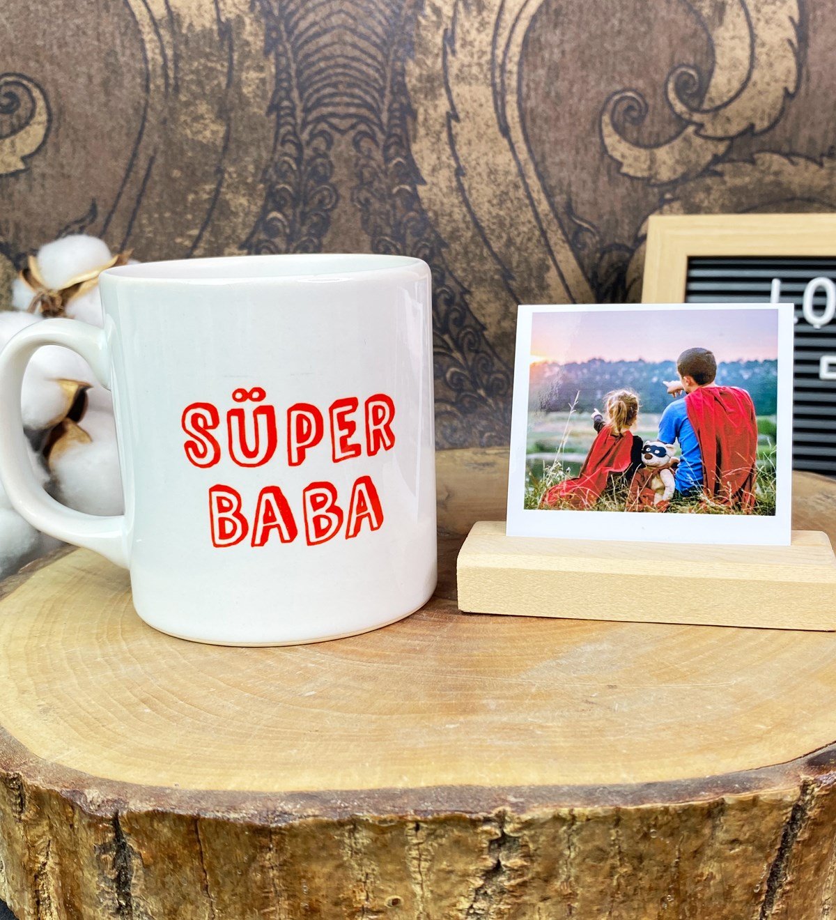 Kişiye Özel Fotoğraf Tutucu Ve Süper Baba Tasarımlı Kupa SetgiftmodaGmhs101694