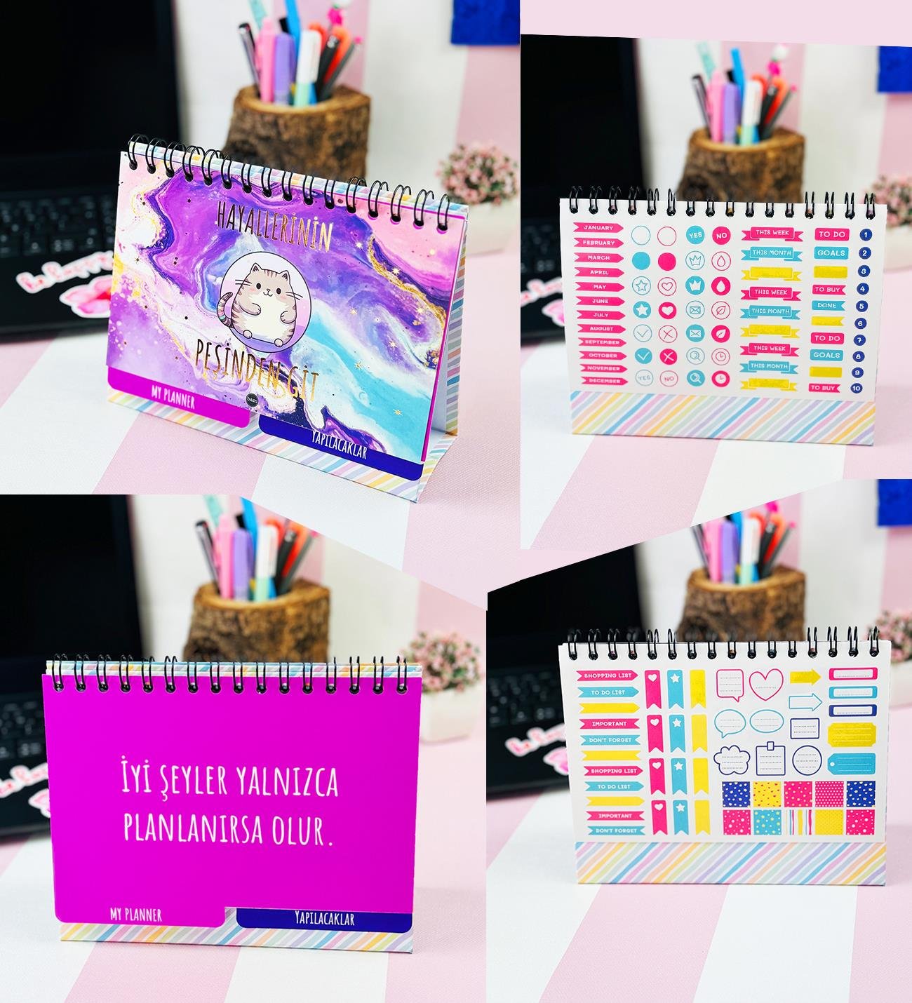 Hayallerinin Peşinden Git Konuşan Ajanda Masa Üsü Planner Ve lastikli Defter SetgiftmodaGmhs102010