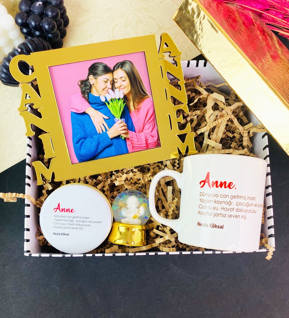 Kişiye Özel Canım Annem Gold Çerçeveli Hediye SetigiftmodaGmhs101635