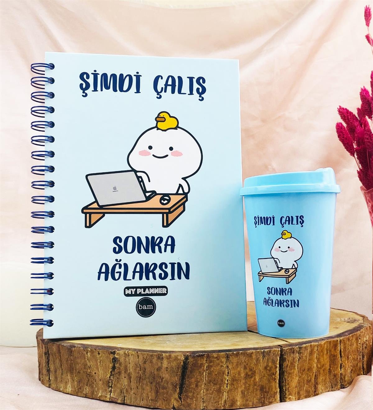 Şimdi Çalış Sonra Ağlarsın Tasarımlı Konuşan Ajanda Ve Kahve Bardağı SetgiftmodaGmhs101964