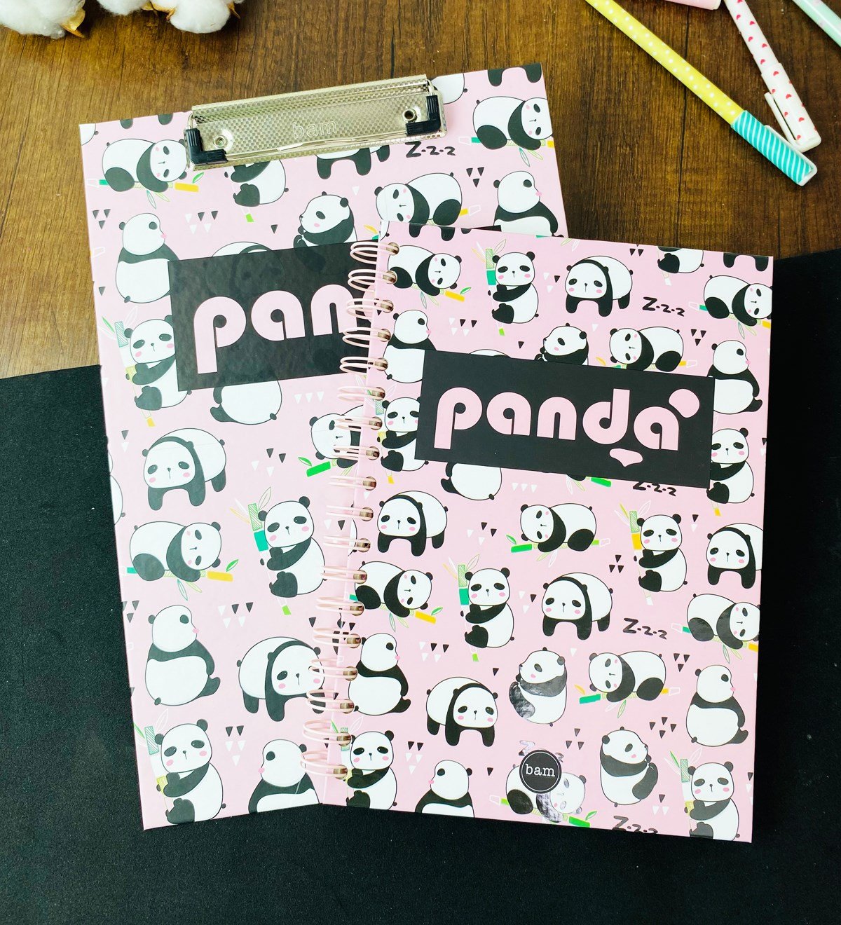 Panda Tasarımlı Çizgili Spiralli Defter Ve Sekreterlik SetgiftmodaGmhs101674