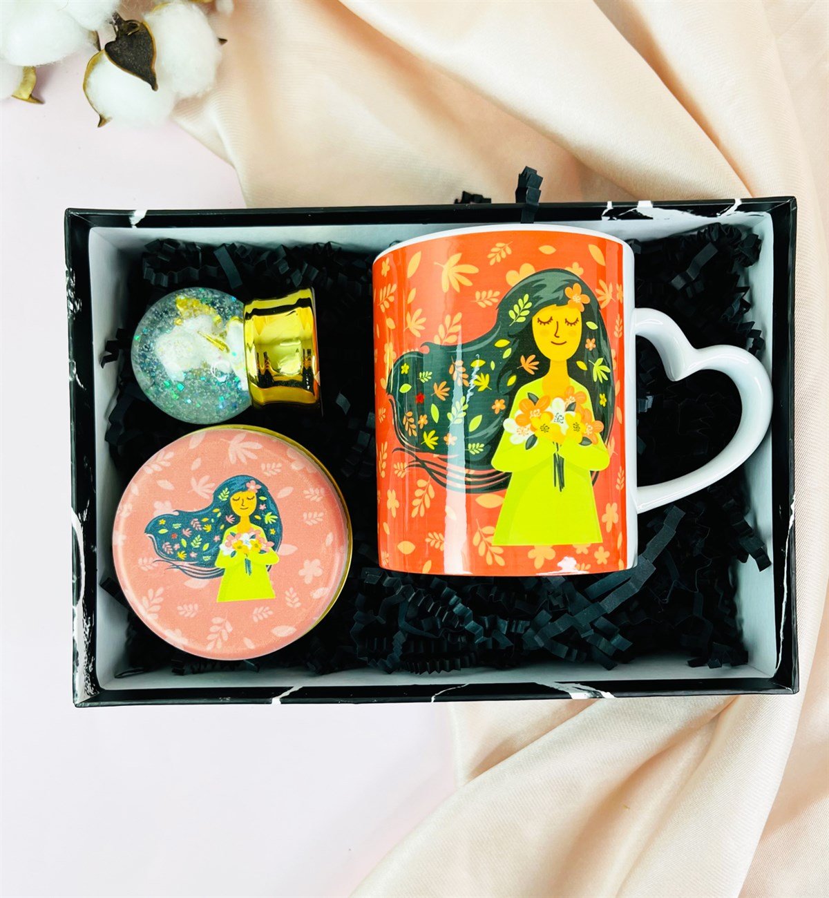 Özel Kutulu İlkbahar Kızı Tasarımlı Hediye SetigiftmodaGmhs101593