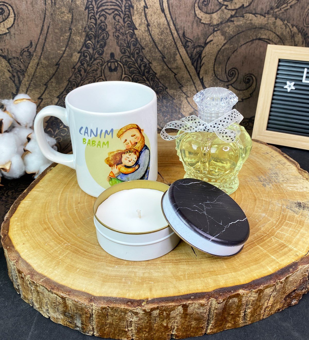Canım Babam Kupa Mermer Mum Ve Kolanya SetgiftmodaGmhs101689