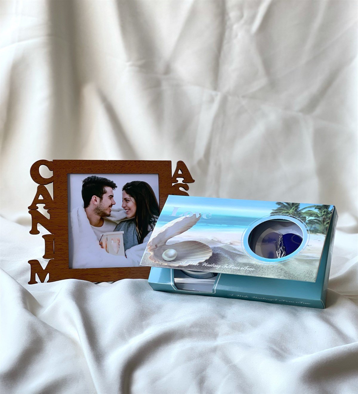 Ahşap Canım Aşkım Çeçeve Ve İnci Kolye Hediye SetiGiftmodaGmhs100700