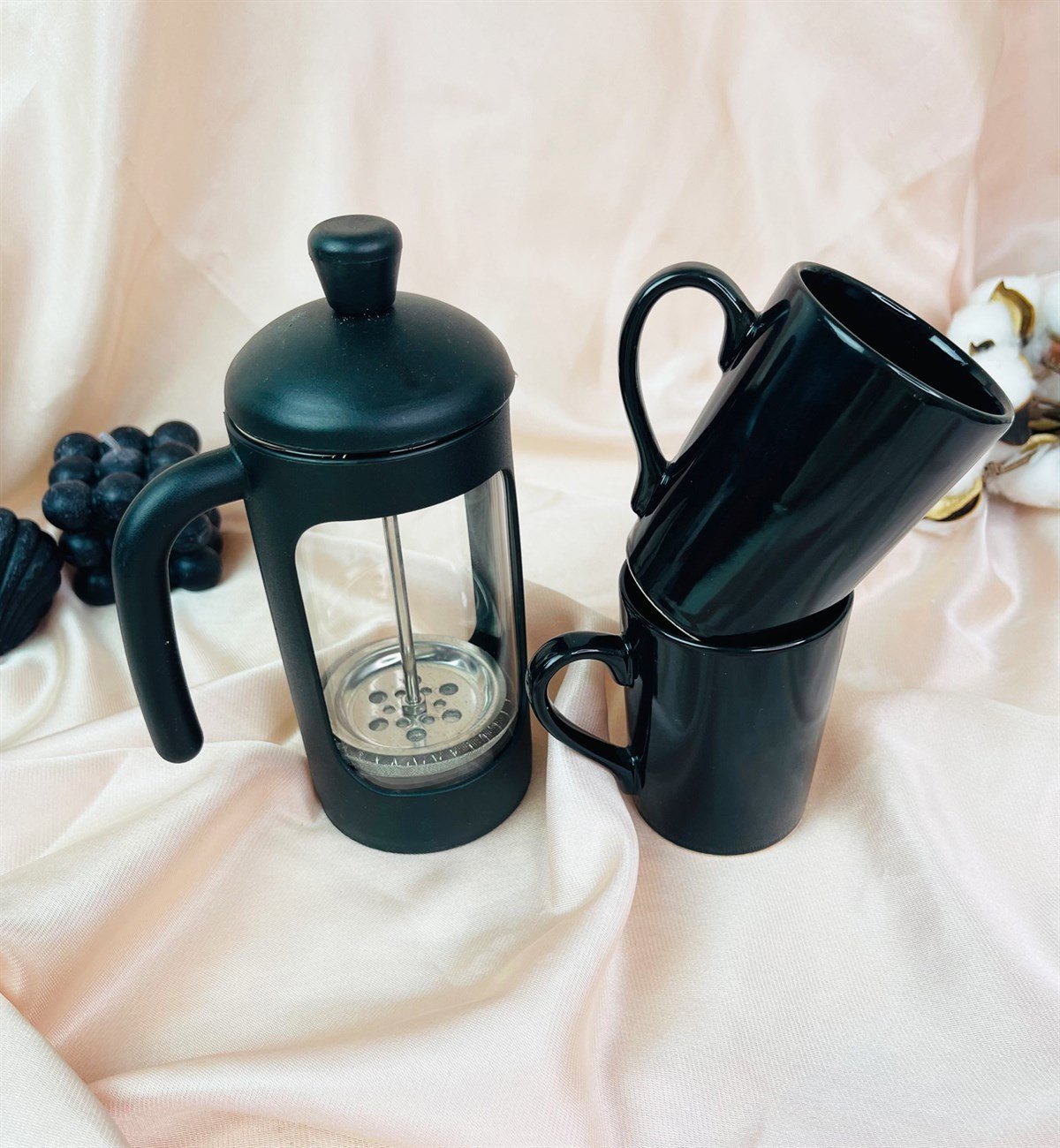 2'li Siyah Renk Filtre Kahve Fincanı Ve French Press SetgiftmodaGmhs101428