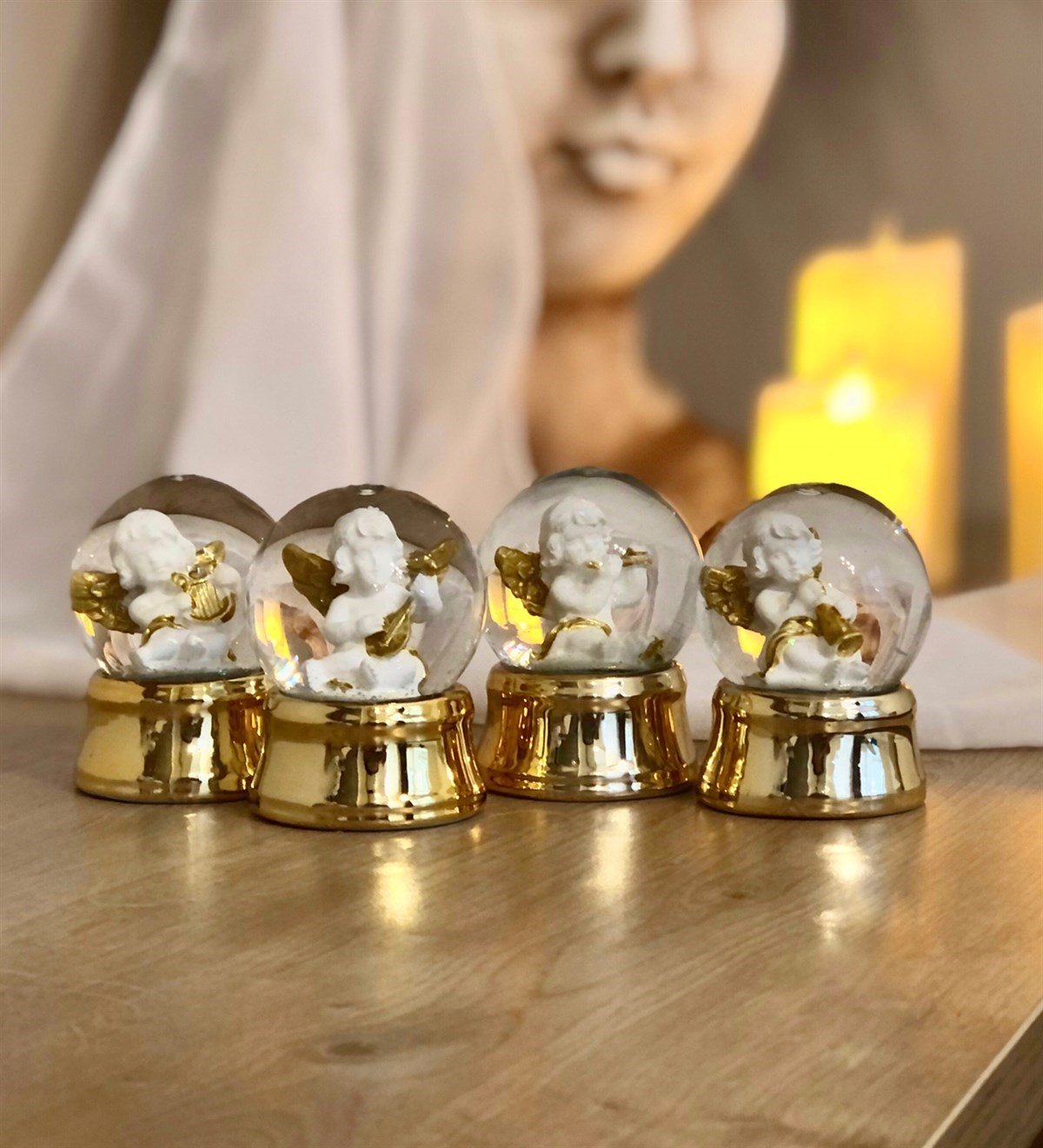 Altınyaldızlı Melek Kar Küresi Gold Kupa Ve Epoksi Anahtarlık Yılbaşı Hediye SetigiftmodaGmhs101315