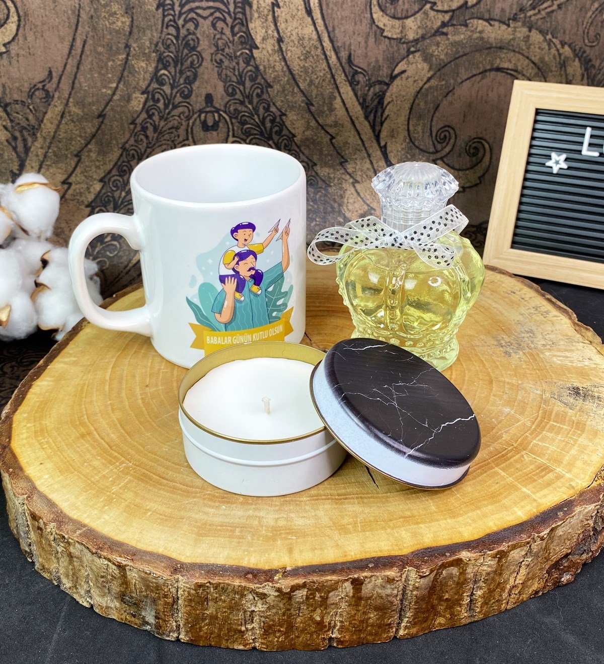 Babalar Günü Kupa Mermer Mum Ve Kolanya SetgiftmodaGmhs101688