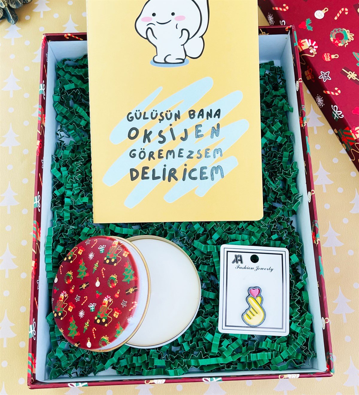 Gülüşün Bana Oksijen Mumlu Kırmızı Yılbaşı Hediye SetigiftmodaGmhs101848