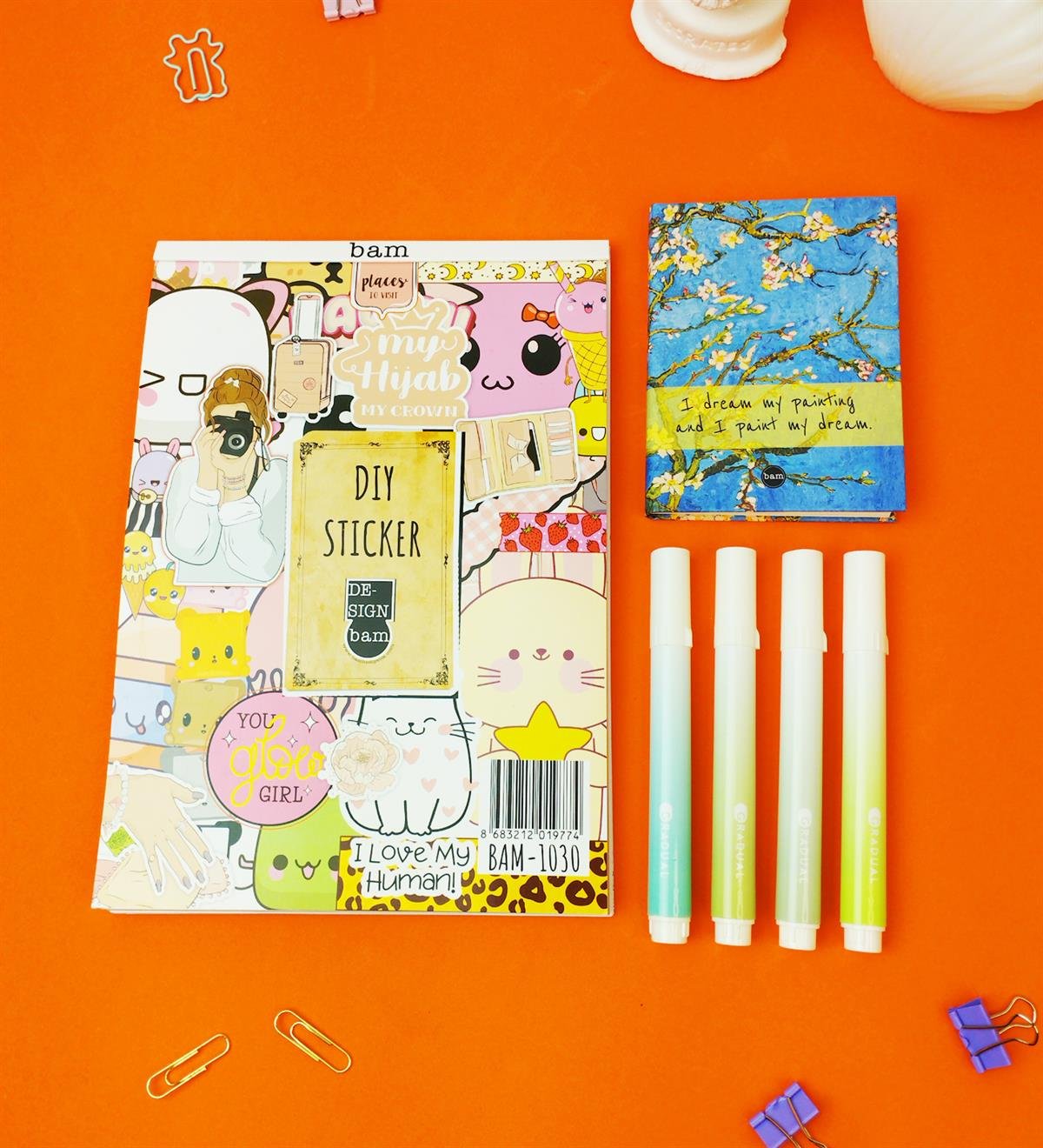 Sticker Defterli Ve Morandi Tarzı Kahve Tonları Keçeli kalemli Kırtasiye Setigiftmoda Gmhs101897