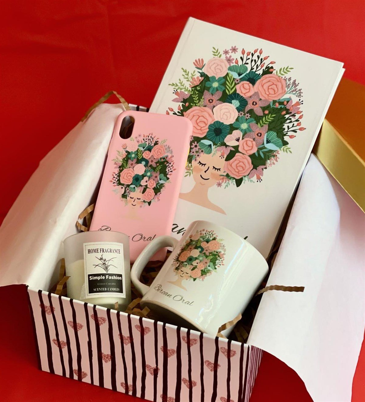  Kişiye Özel Iphone Telefon Kılıflı Çiçek Kadın Tasarımlı Kadınlara Özel Hediye Seti GiftmodaGmhs100452