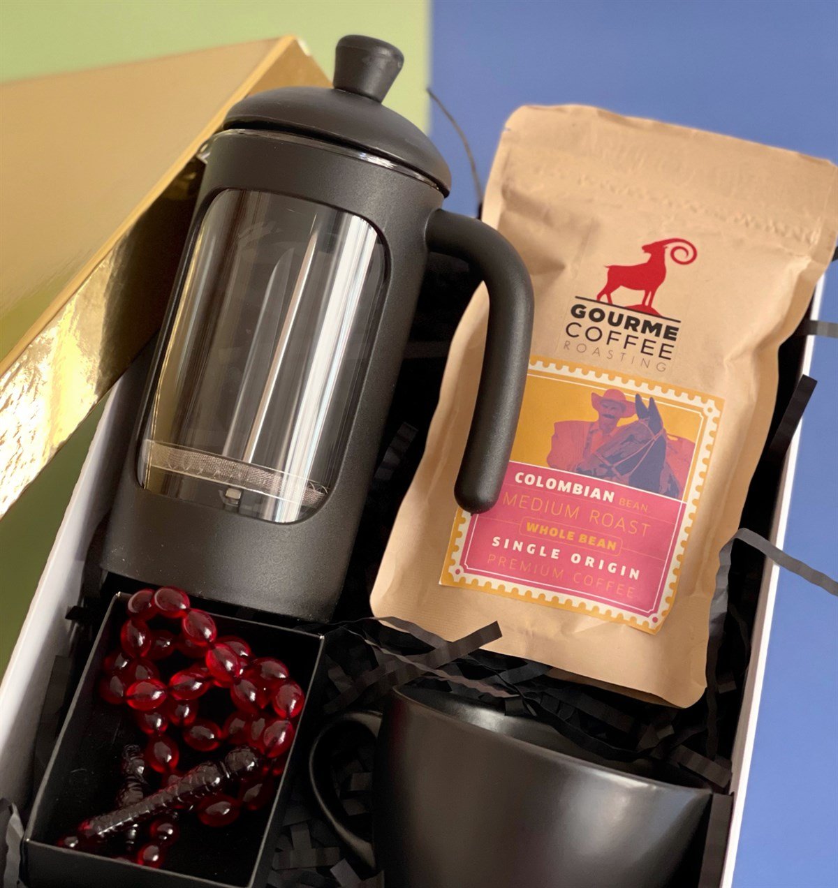 Özel Kutulu Filtre Kahve French Press Siyah Çay Fincanı Ve Kırmızı Tesbih Babalara Özel Hediye SetigiftmodaGmhs1007828