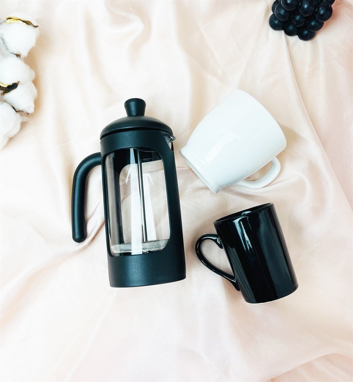 2'li Siyah Renk Filtre Kahve Fincanı Ve French Press SetgiftmodaGmhs101428