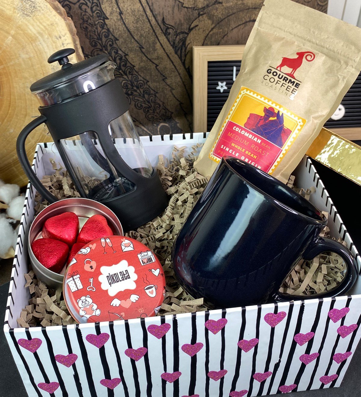 Siyah Bulut Kupa French Press Filtre Kahve Ve Çikolata Özel Kutulu Hediye SetigiftmodaGmhs100753
