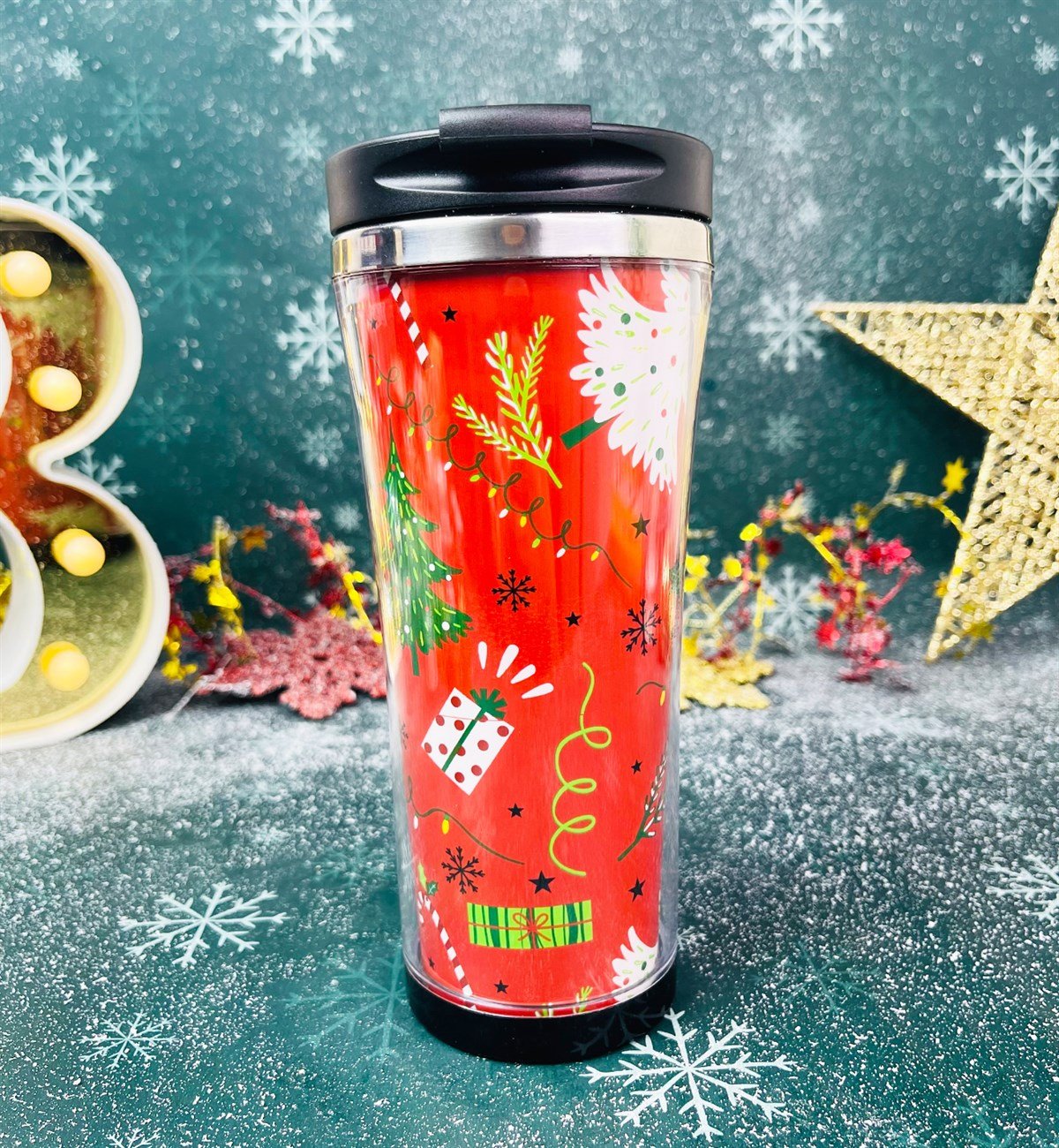 Kırmızı Yeni Yıl Tasarımlı Konuşan Ajanda Ve 400 Ml Termos Mug Bardak Yılbaşı Hediye SetigiftmodaGmhs101334