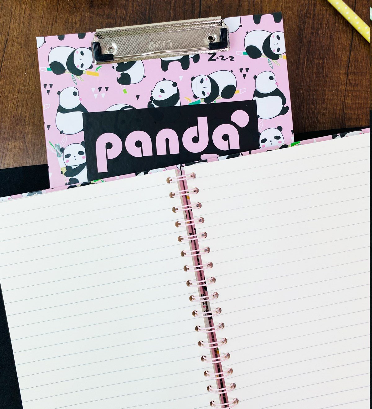 Panda Tasarımlı Çizgili Spiralli Defter Ve Sekreterlik SetgiftmodaGmhs101674