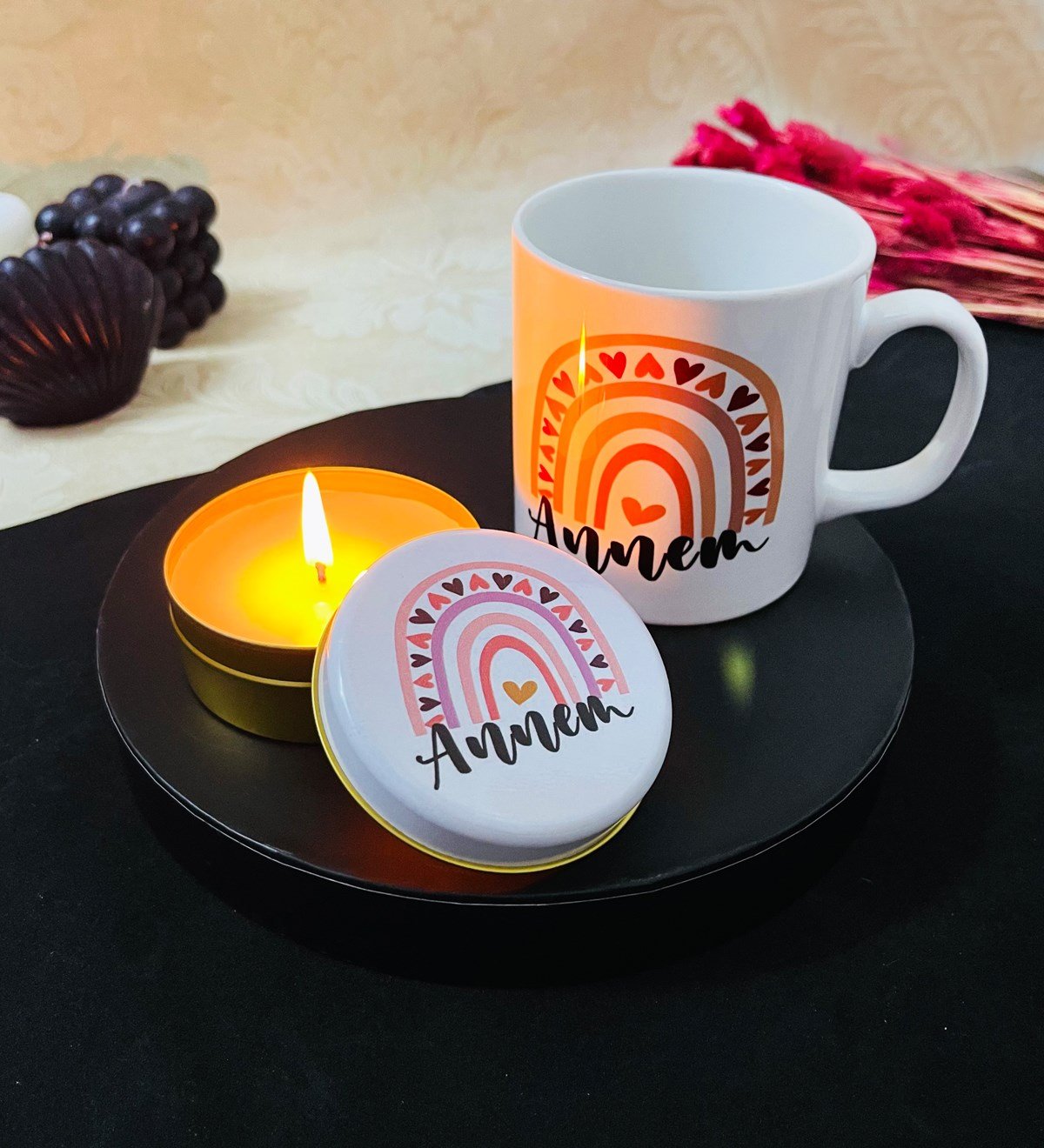 Gökkuşağı Annem Tasarımlı Kokulu Mum Ve Kupa Set giftmodaGmhs101614