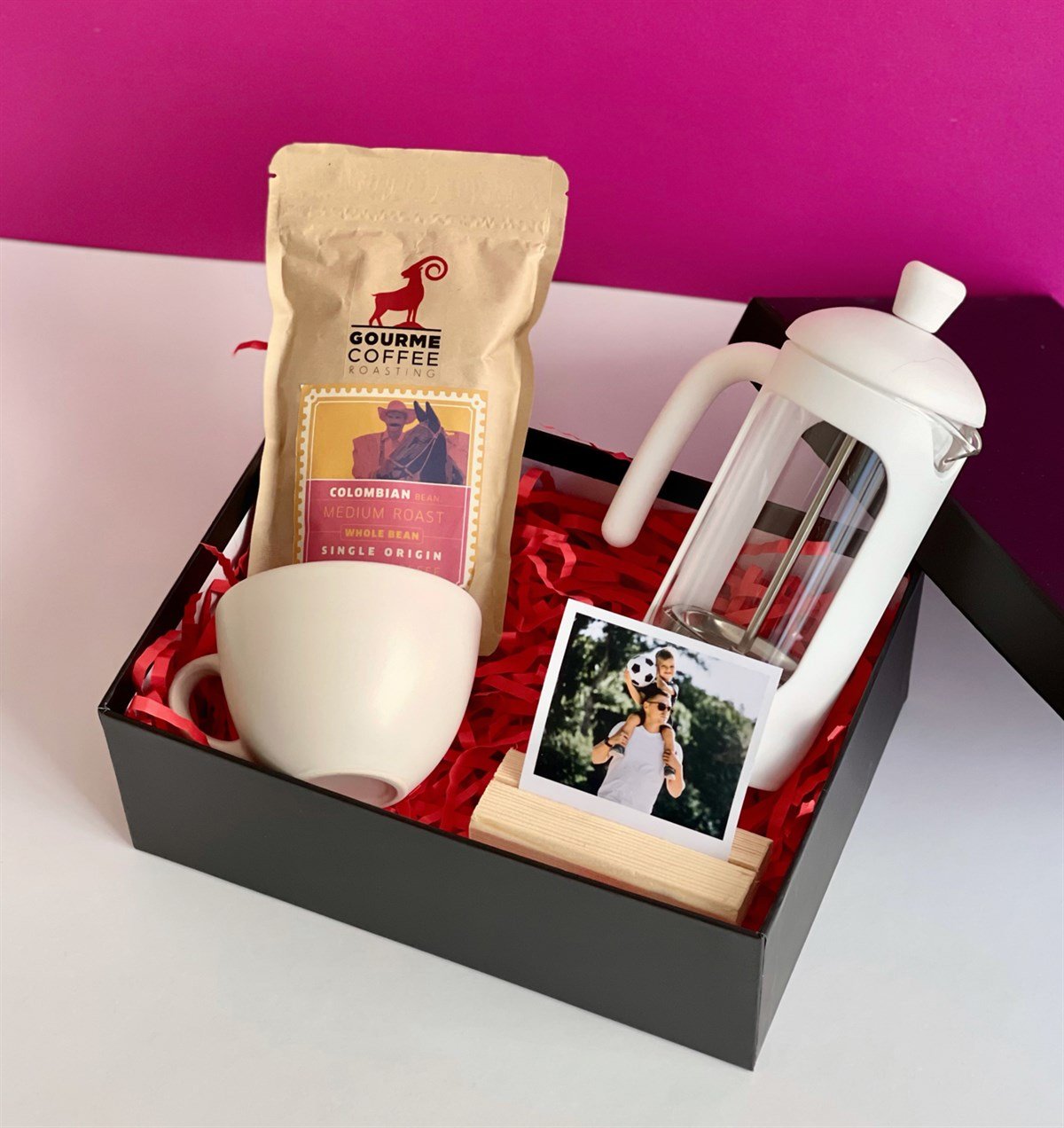 Kişiye Özel Ahşap Standlı Fotoğraf Beyaz Çay Fincanı Filtre Kahve Ve French Press Hediye SetigiftmodaGmhs100806