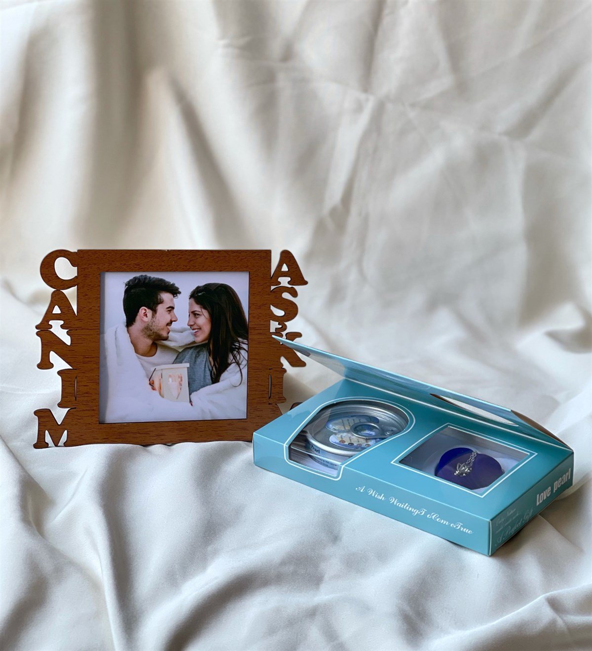 Ahşap Canım Aşkım Çeçeve Ve İnci Kolye Hediye SetiGiftmodaGmhs100700