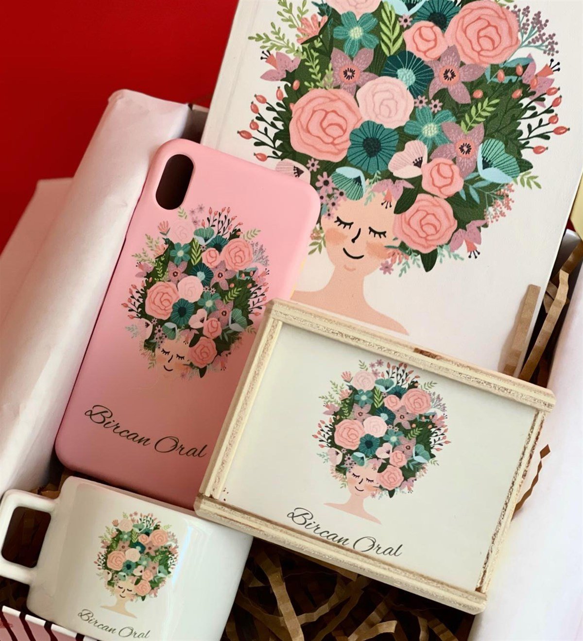  Kişiye Özel Iphone Telefon Kılıflı Çiçek Kadın Tasarımlı Kadınlara Özel Hediye SetiGiftmodaGmhs100438