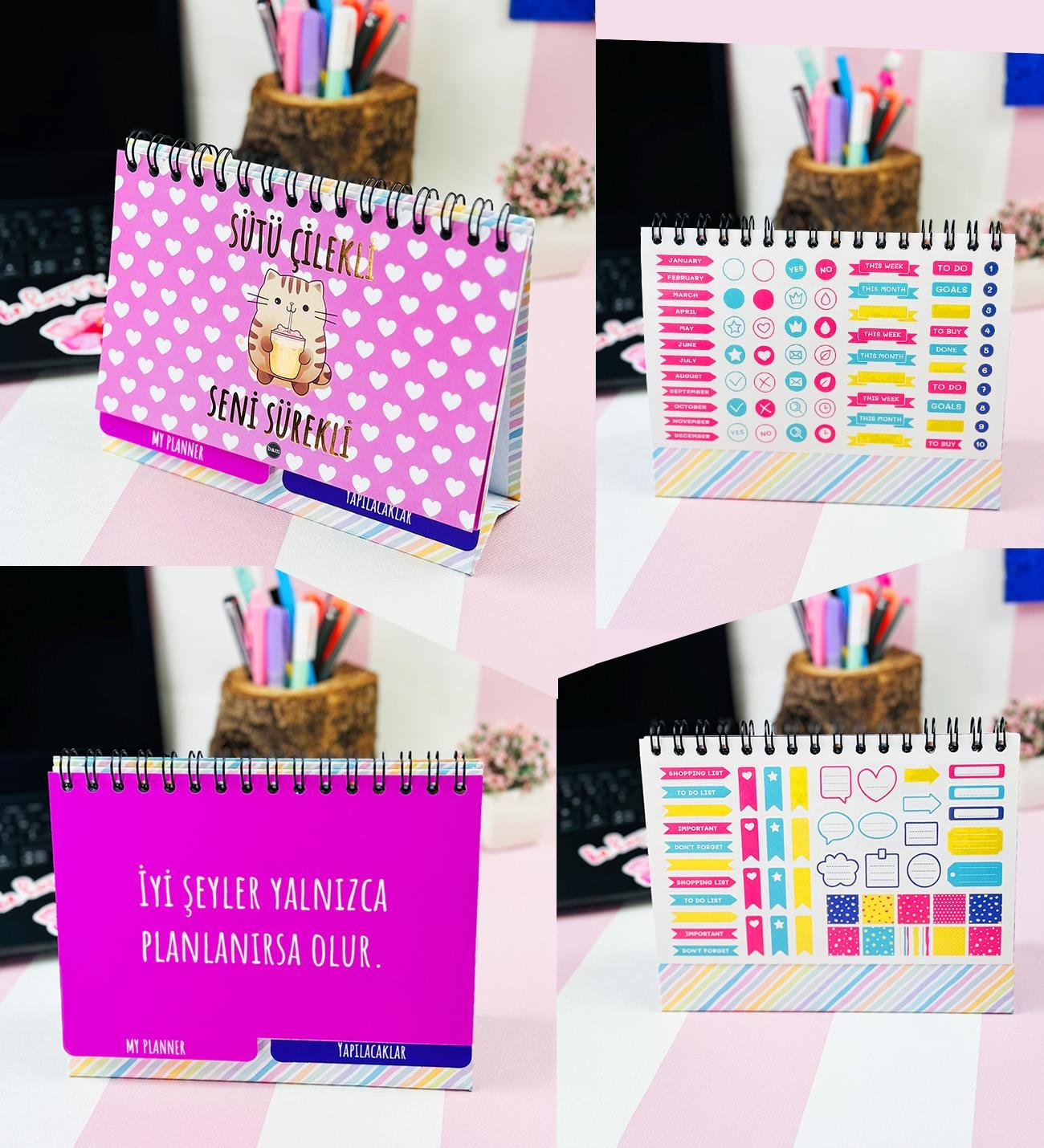 Sütü Çilekli Seni Sürekli Yeni Nesil Masa Üsü Planner Ve Lastikli Defter SetgiftmodaGmhs102012