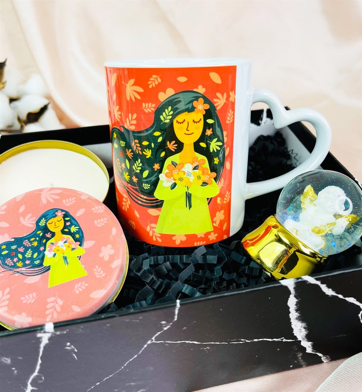 Özel Kutulu İlkbahar Kızı Tasarımlı Hediye SetigiftmodaGmhs101593