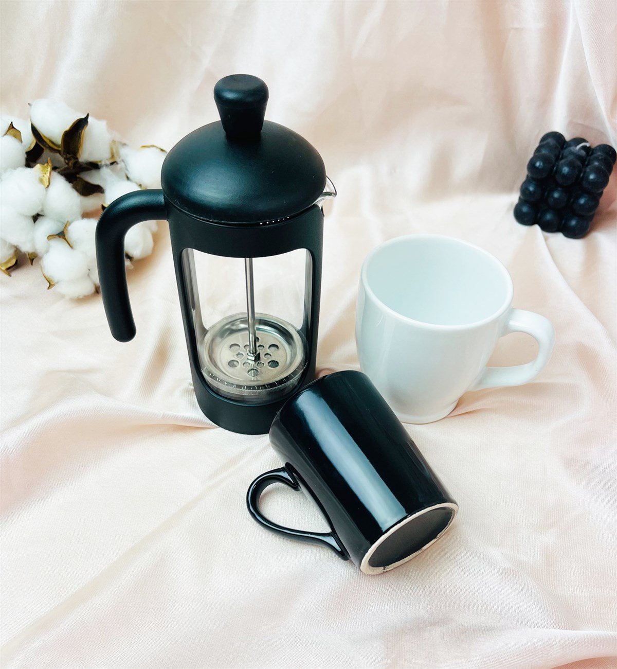 2'li Siyah Renk Filtre Kahve Fincanı Ve French Press SetgiftmodaGmhs101428
