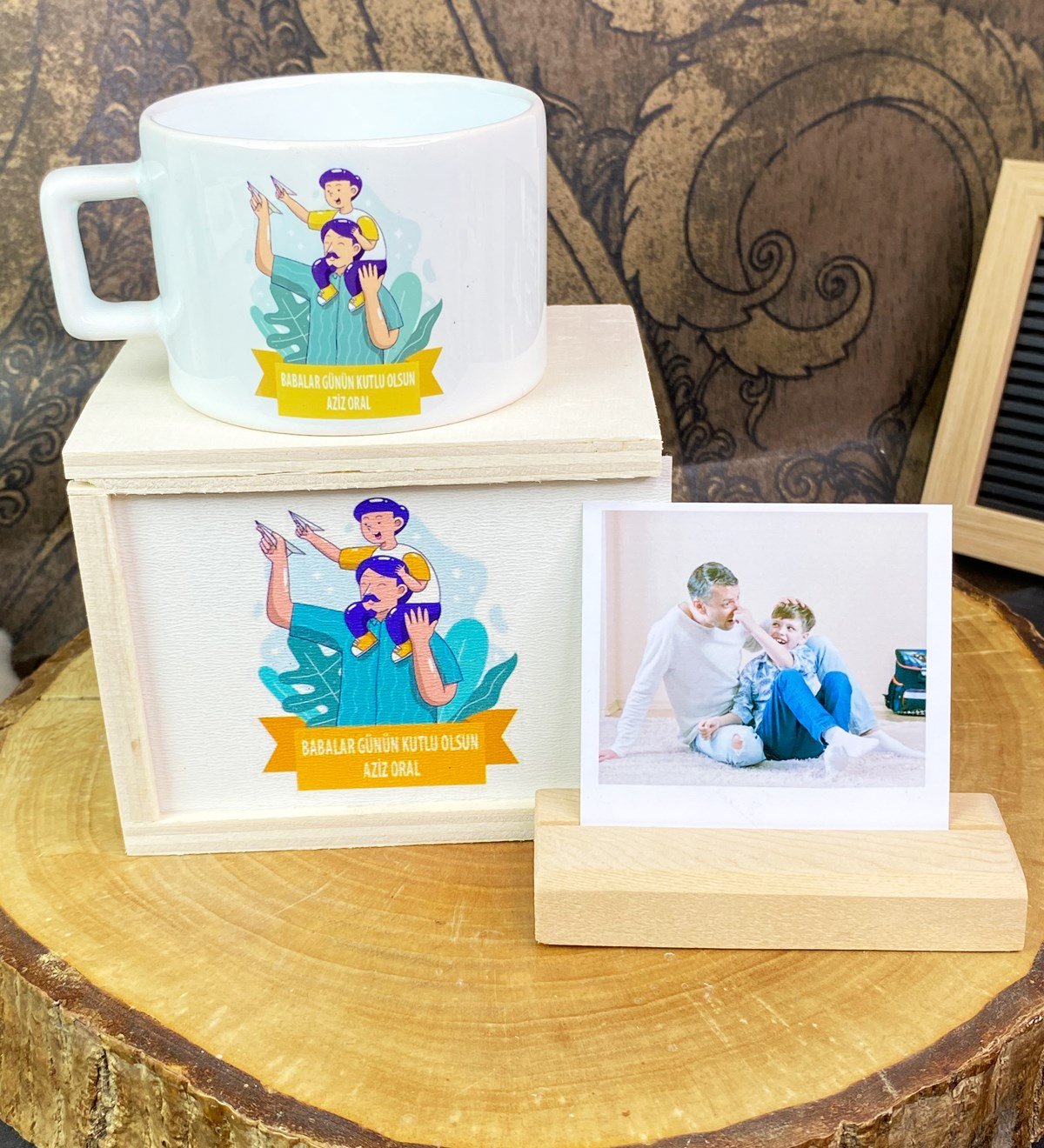 Kişiye Özel Fotoğraf Tutucu Ve Babalar Günün Kutlu Olsun Kutulu Kupa SetgiftmodaGmhs101711