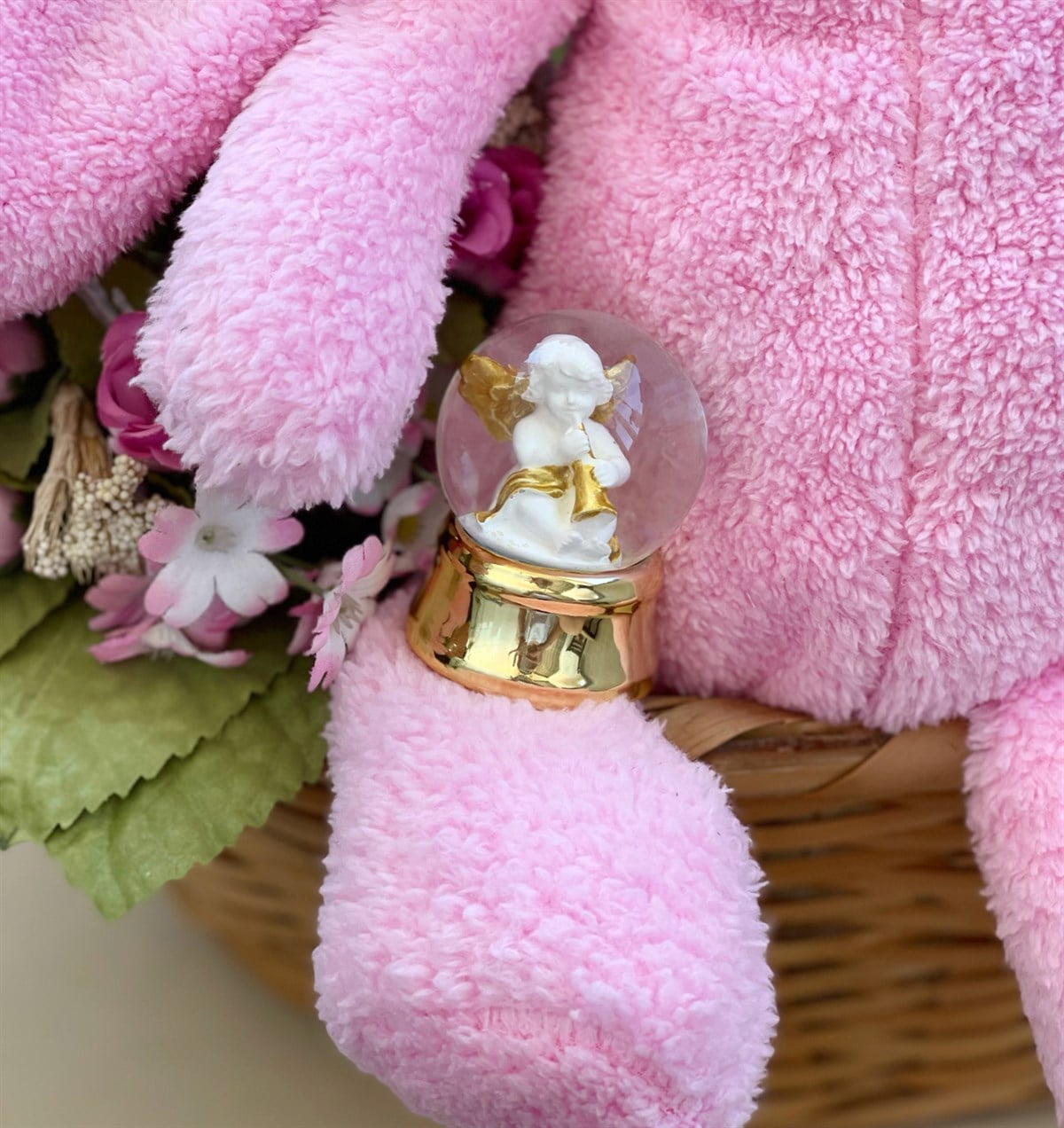 Sevimli Pembe Peluş Tavşan Ve Altınyaldızlı Mini Kar Küresigiftmoda Gmhs100853
