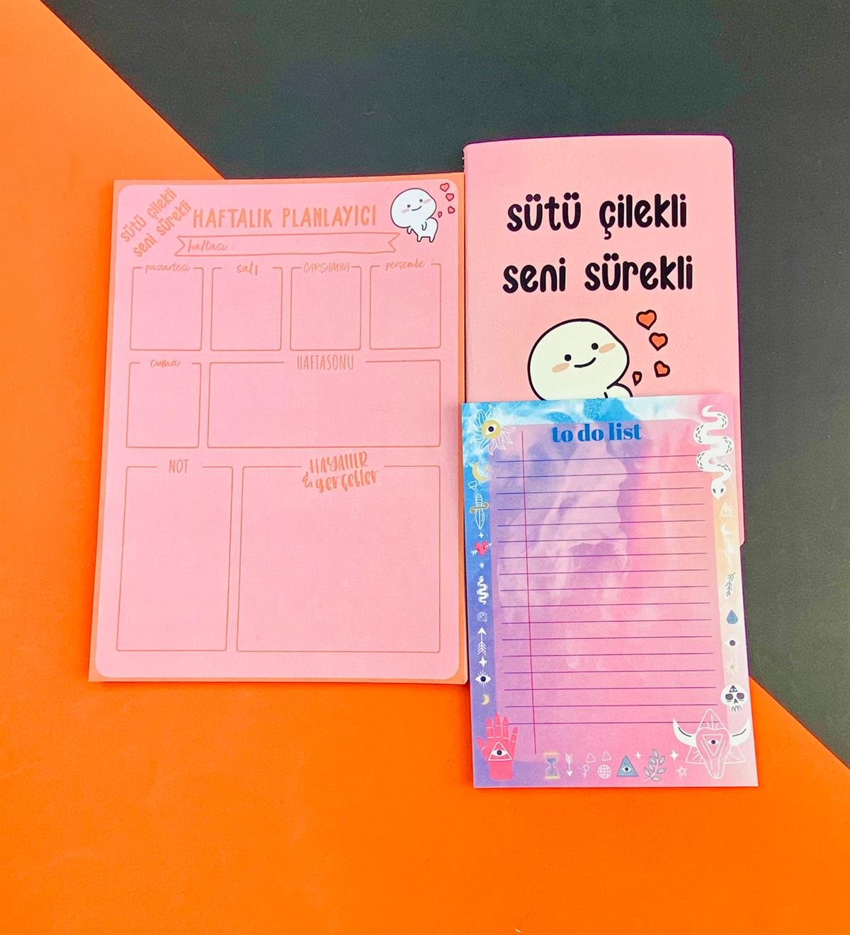 To Do List Yapılacak Listesi Dikişli Defter ve Klavye Önü Haftalık Planlayıcı Set:11giftmodaGmhs101947