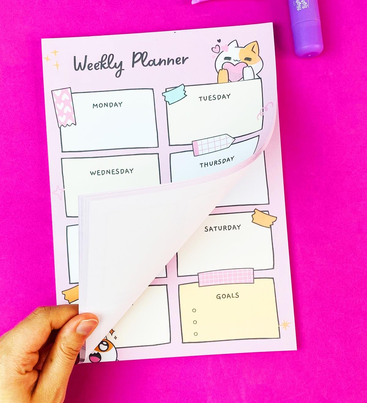Sevimli Kedi Klavye Önü Haftalık Planlayıcı Ve My DIY Sticker Kitabı SetgiftmodaGmhs101907